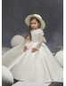 Long Sleeves Beaded Lace Satin Keyhole Back Flower Girl Dress